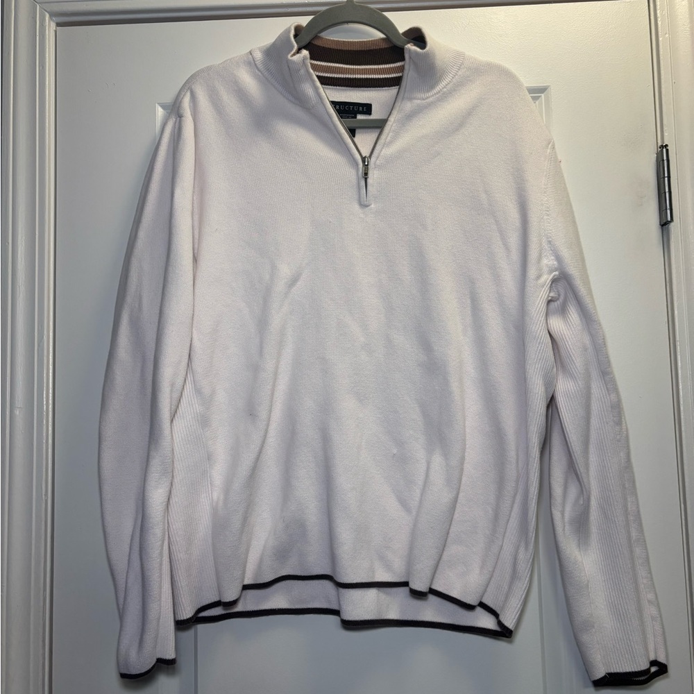 Structure Men’s off White and brown Zip-Up Sweater Size XL